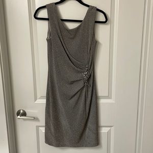 Alex Evenings dress. Size 6 Petite. Grey color with gold sparkles.